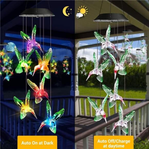 Solar Wind Chime, Color Changing Wind Chimes Hummingbird, LED Decorative Mobile - Picture 4 of 7